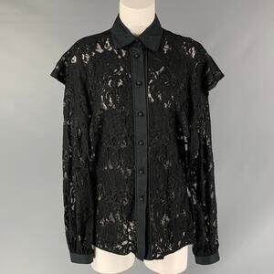 FRANCESCO SCOGNAMIGLIO Size 4 Black Polyeste Lace Button Up Shirt
